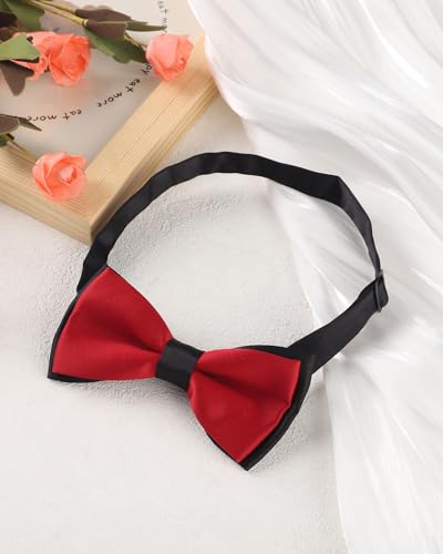 AWAYTR Bow Ties for Men - Pre-Tied Adjustable Tuxedo Style for Wedding - color: Dark Red&black