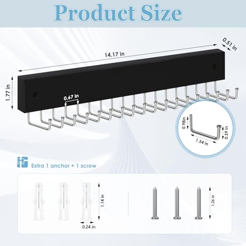 Tie Rack Belt Hanger Wall Mounted Tie Organizer Black 1 Pack - color: Black