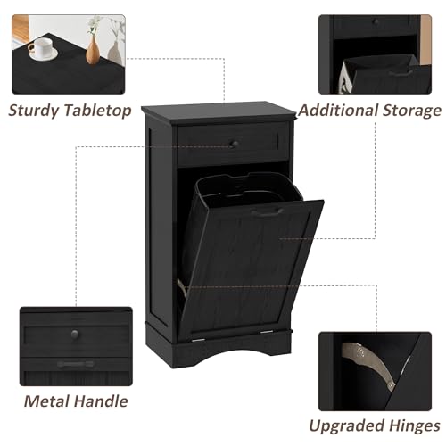 13 Gallons Tilt Out Trash Can Cabinet Freestanding Dark Black - color: Dark Black, size: 13 Gallon