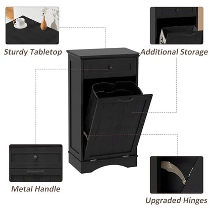 13 Gallons Tilt Out Trash Can Cabinet Freestanding Dark Black - color: Dark Black, size: 13 Gallon