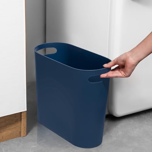 rejomiik Small Bathroom Trash Can, 3.5 Gallon Slim Garbage Can, Navy - color: Navy, size: 1 pack