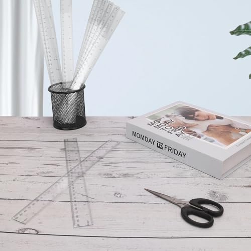 200 Pack 12 Inch Plastic Rulers Bulk, Clear Plastic Ruler, Transparent Ruler with Dual-Scale Measurement, Easy to Store, for Home, Office, Practical Use by KUKLIPJIM