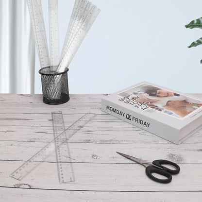 200 Pack 12 Inch Plastic Rulers Bulk, Clear Plastic Ruler, Transparent Ruler with Dual-Scale Measurement, Easy to Store, for Home, Office, Practical Use by KUKLIPJIM