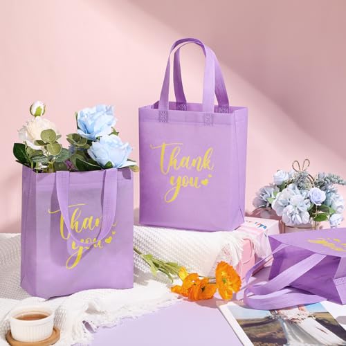 Sweetude 30 Thank You Non Woven Gift Bag, 10 x 8 x 4 Inch, Purple - color: Purple, size: 10 X 8 X 4 Inch