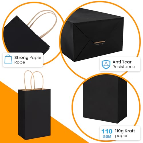 BURVAGY 200P Black Small Paper Gift Bags with Handles Bulk Kraft Paper Bags - color: C-Black-200P