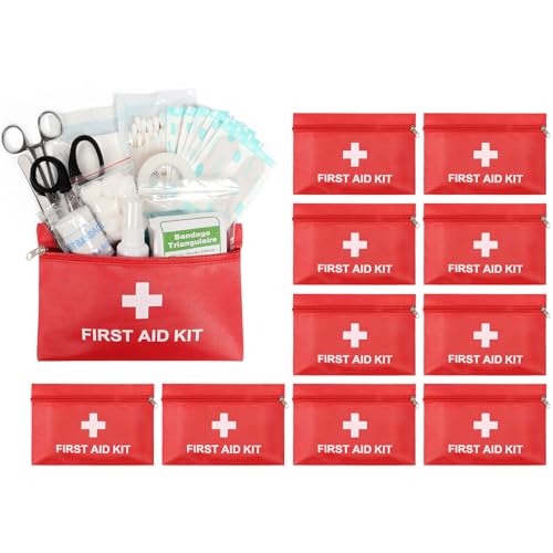 Empty First Aid Pouch Durable for Building Your Own Kit (10Pack) - color: Red, Pack of 10
