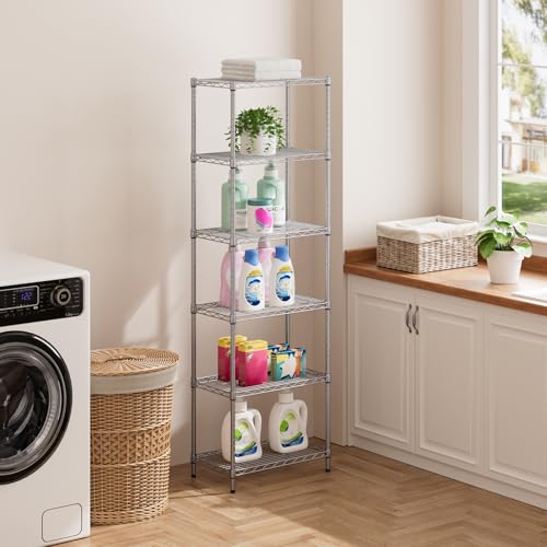 SINGAYE 6 Metal Shelves Wire Shelving Storage Shelf Adjustable Unit Pantry - color: Grey, size: 6 Tier 12"Dx22"Wx69.5"H