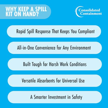 Universal Spill Kit – OSHA Compliant Solution for Vehicles, Industrial, Commercial, & Restaurant Use, Emergency Response Chemical, Water, & Bodily Fluid Cleanup - 5 Gallons
