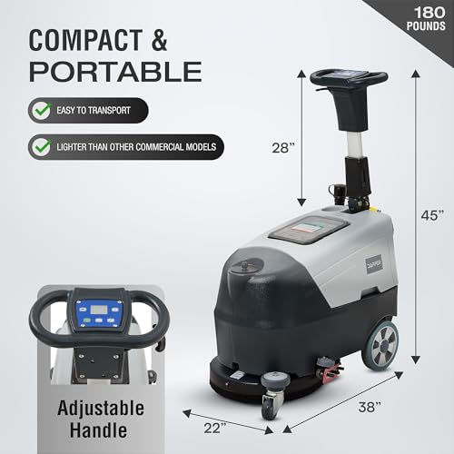 Battery Powered Walk Behind Floor and Carpet Scrubber Buffer Polisher Machine, 16" Brush, 21.5" Squeegee Width, 6.5 gal Tank, Brush Speed 200 RPM, Includes a Hard Brush Soft Brush and 3 Scouring pads - size: 16" Manual