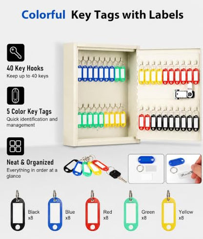 KYODOLED Key Box, 40-Key Lock Box with Combination Lock, Wall Mount, White - color: White-01