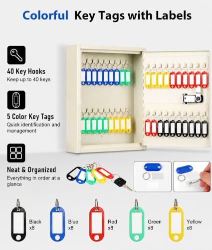 KYODOLED Key Box, 40-Key Lock Box with Combination Lock, Wall Mount, White - color: White-01
