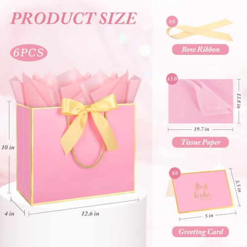 Addblu 6 Pack Pink Large Gift Bags with Handles & 18 Tissue Papers - color: Pink Gift Bag, size: 1 Count (Pack of 6)