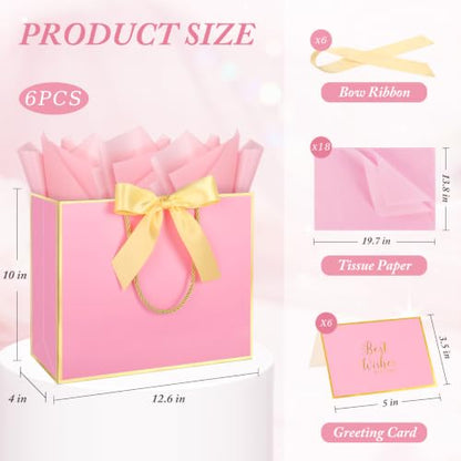Addblu 6 Pack Pink Large Gift Bags with Handles & 18 Tissue Papers - color: Pink Gift Bag, size: 1 Count (Pack of 6)