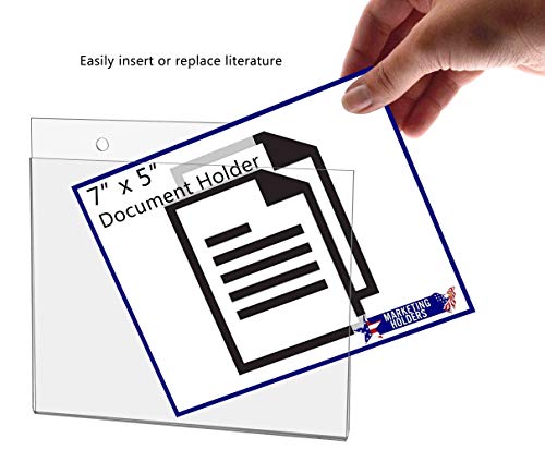 Marketing Holders 25 Pack Wall Sign Holder with Hanging Hardware for 7" x 5" Graphic Flyers and Advertisements with Predrilled Holes for Libraries and Retail Stores Clear Acrylic Sleeve - size: 7" w x 5" h