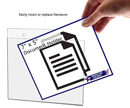 Marketing Holders 25 Pack Wall Sign Holder with Hanging Hardware for 7" x 5" Graphic Flyers and Advertisements with Predrilled Holes for Libraries and Retail Stores Clear Acrylic Sleeve - size: 7" w x 5" h