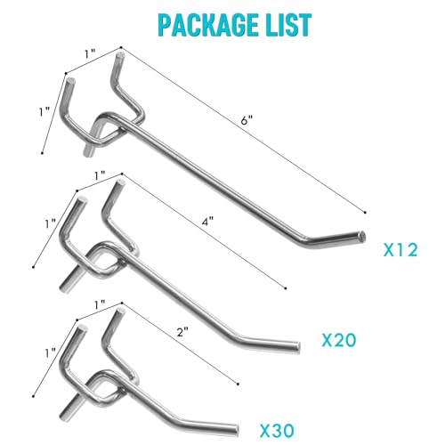 Pegboard Hooks Accessories 62pcs Metal Peg Board Tool Hangers (Silver) - color: Silver