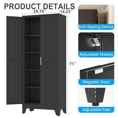 pozdeg 71" Black Steel Tall Garage Storage Cabinet - color: Black, size: 14.33"D x 28.74"W x 71"H