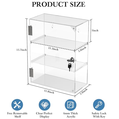 CHONOVO 3 Tier Acrylic Display Case, Clear Countertop Cabinet with Lock - size: 3 Tier