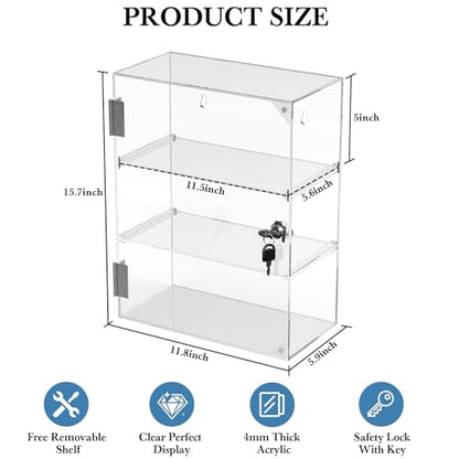CHONOVO 3 Tier Acrylic Display Case, Clear Countertop Cabinet with Lock - size: 3 Tier