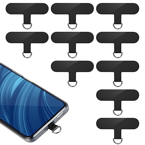 Phone Tether Tab, 10 Pieces Universal Phone Lanyard Patch Without Adhesive,Phone Lanyard Replacement Part for Cell Phone Strap(Black) - color: Black