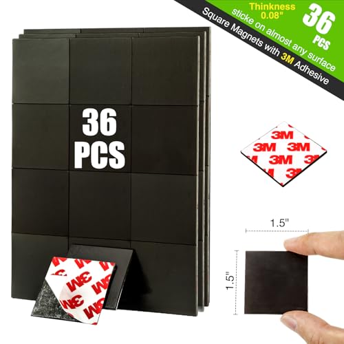 Magnetic Squares with Adhesive Backing(36PCS Each 1.5" x1.5"),Pre-Cut Self Sticky Magnets as Back to School Supplies,Peel and Stick for Cards/Picture/Poster (80mil Magnet) - style: 1 1/2" x 1 1/2" x 80mil,36PCS