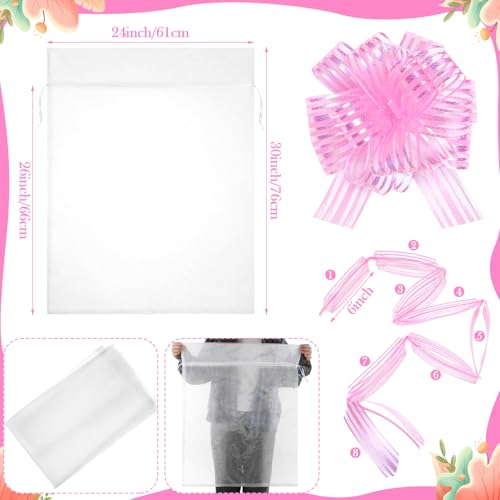 Zeyune 3 Sets Organza Bags 24 x 30'' Large Drawstring Mesh Gift Bag, Pink - color: Pink