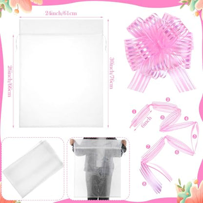 Zeyune 3 Sets Organza Bags 24 x 30'' Large Drawstring Mesh Gift Bag, Pink - color: Pink