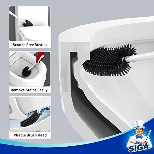 MR.SIGA Toilet Bowl Brush and Holder, Wall Mounted Toilet Brush, White - color: White, size: 4.8"L x 3.1"W x 15.7"H
