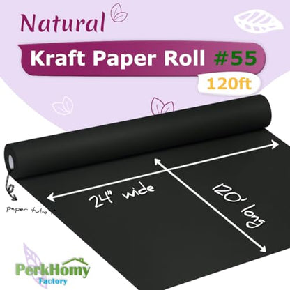 PerkHomy 24" x 1,440" (120') Black Kraft Paper Roll for Craft Bulletin Board Paper Art Table Covering Crafting Gift Wrapping Bouquet Packing Parcel 80GSM 55LB (Black, 24" x 120') - color: Black, size: 24" Width x 120' Length