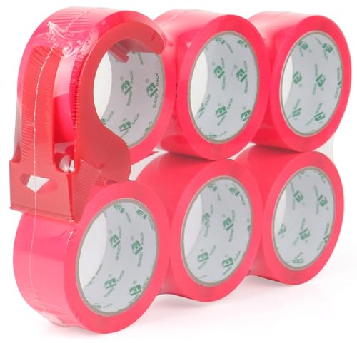 BOMEI PACK Heavy Duty Colored Packing Tape with Dispenser 1.88 Inch x 60 Yards (Light Rose Pink) 6 Rolls, 2.4 mil Industrial Grade Packaging Tape for Shipping, Moving, Mailing & Storage - color: Peach Pink