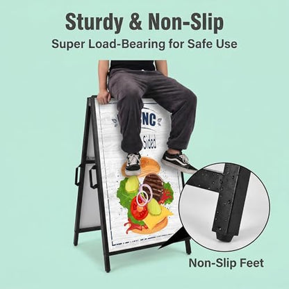 USCNC 24 x 36 Heavy Duty Slide-in Folding A-Frame Sidewalk Sign Black Coated Steel Metal Double-Sided Pavement Sign (Frame only)