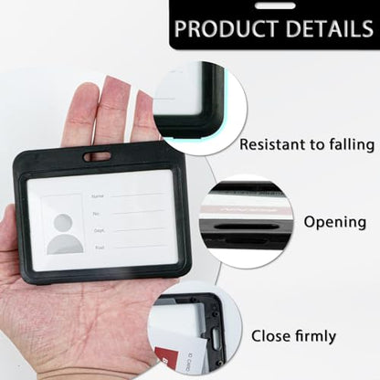 15PCS Horizontal Badge Holder, Black Sliding ID Badge Holder - color: Black