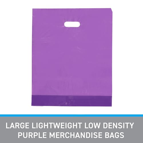 SSWBasics Plastic Merchandise Bags with Handles - Lightweight Purple Plastic Retail Bags - 15" W x 18" H - Pack of 500 - Sleek and Stylish Merchandise Bags for Boutique, Thrift, Gifts, Jewelry
