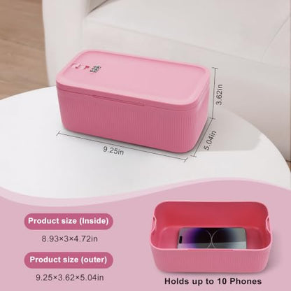 Lockable Storage Box, Small Lock Box with Combination Code for Phone/Medicine Safe/Food Home/Refrigerator/Office/Personal Items/Travel/Gift,9.25 x 5.04 x 3.62’’ - color: Pink