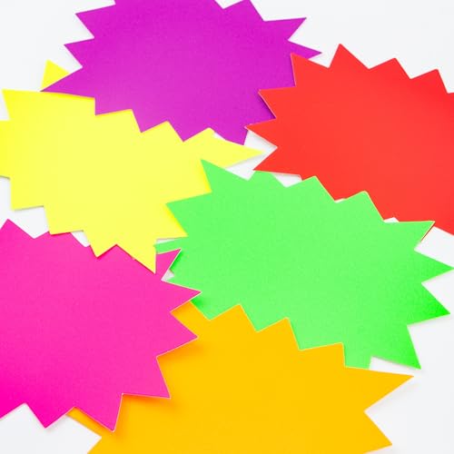 60 PCS Star Burst Signs Paper, 4.7 x 6.3 inches Starburst Signs Fluorescent Neon Signs Blank Star Shape Retail Sale Tags Burst Paper Signs for Retail Store, Party Favors,Garage Sale Sign and Etc. - size: 60 Pcs