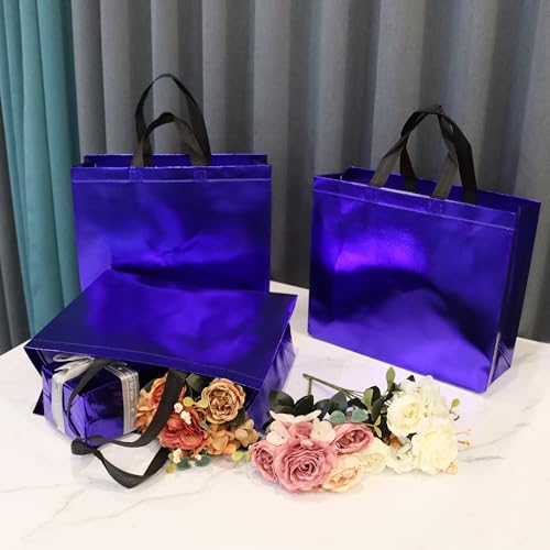 cabzymx 25 Pcs Blue Reusable Gift Bags with Handles, Party Gift Bag with Sturdy Bases, Ideal Goodie Bags Bulk for Xmas, Birthday,Wedding, Holiday- 12.6x4.7x11 In - color: Blue, size: 1 Count (Pack of 25)