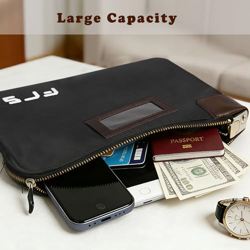 Cash Bag with Lock and 2 Keys, Waterproof Money Pouch with Zipper Closure, 11 x 8.6 Inches, Canvas Document Bag, Bank Deposit Bag for Credit Cards, Passport, Phone Safe Storage
