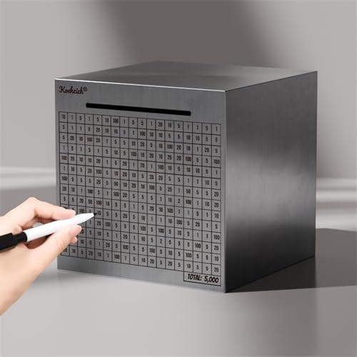 Cash Vault Money Saving Box Stainless Steel Piggy Banks for Adults with Counting 5000 Dollars Target Kids Safe Metal Large Money Break to Open Coin Pan - color: 5-9in-5000 Doalls