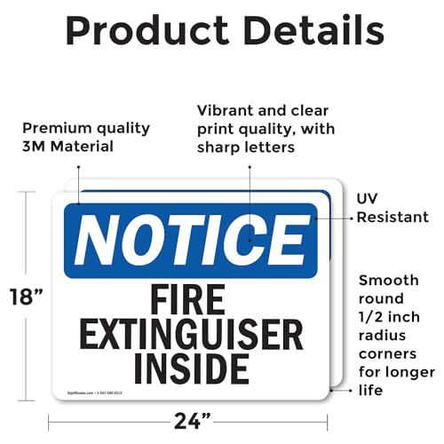(2 Pack) Fire Extinguisher Inside OSHA Notice Sign 24 Inch X 18 Inch Vinyl Label Decal Sticker Weather Resistant, UV Protected for Workplace, Business, and Construction Site, Made in the USA - size: 24 Inch X 18 Inch, style: Vinyl Decal
