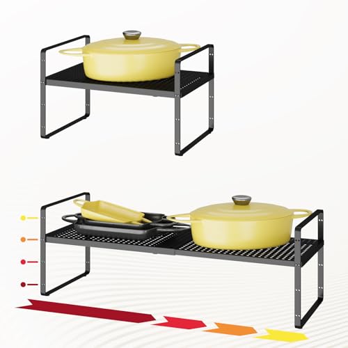 16.5~27.1" Expandable Shelf with Hole，1Pack 10.2" Wide Stackable Cabinet Shelves，Black - color: Black, size: 1Pcs // 10.2''W-K
