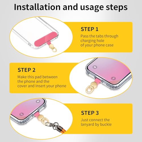 360°Rotatable Phone Tether Tab,3 Pieces Universal Phone Lanyard Patch Without Adhesive,Phone Lanyard Replacement Part for Cell Phone Strap(Pink+Transparent) - color: Pink+Transparent