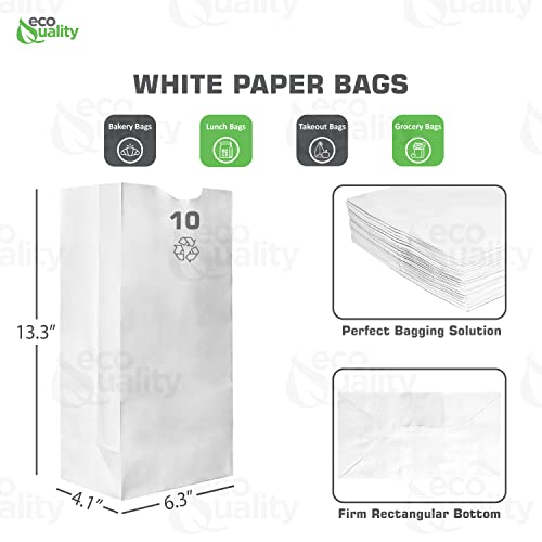 EcoQuality Kraft White Paper Bags - 10LB Capacity, #10 Lunch Bags / Sacks (1000)
