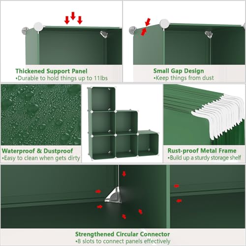 C&AHOME 6-Cube Storage Organizer Cube Shelf Closet Storage Bookcase, Green - color: Green