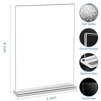 EHWINE 4 Pack Acrylic Sign Holders 4x6 Double-Sided Tabletop Display Stands for Menus Flyers & Signs, Clear Acrylic Picture Frame for Office Business Store & Events - size: 4 Pack 4x6 Inch