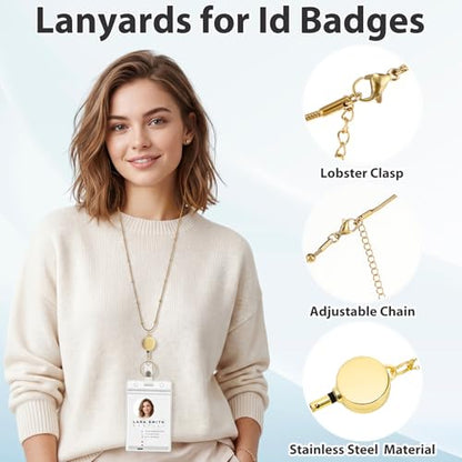 Gold Stainless Steel Badge Lanyard with 2 Waterproof Id Holders - color: New Gold