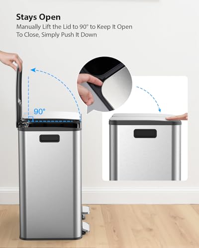 Lovewind Trash Can, 2 x 10.5 Gallon (2 x 40 L) Garbage Can for Kitchen Dual Compartment Recycling Kitchen Step Trash Bin, Stainless Steel Trash and Recycle Bin Combo with Soft-Close Lid, Silver - color: Silver
