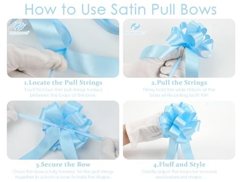 HUIHUANG Baby Blue Satin Pull Gift Bows for Baby Boy Shower, 12 PCS - color: Baby Blue, size: 1 Pack (12 bows, 4 in x 8 in)