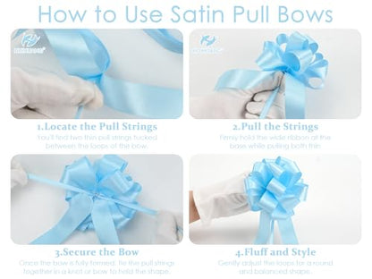 HUIHUANG Baby Blue Satin Pull Gift Bows for Baby Boy Shower, 12 PCS - color: Baby Blue, size: 1 Pack (12 bows, 4 in x 8 in)