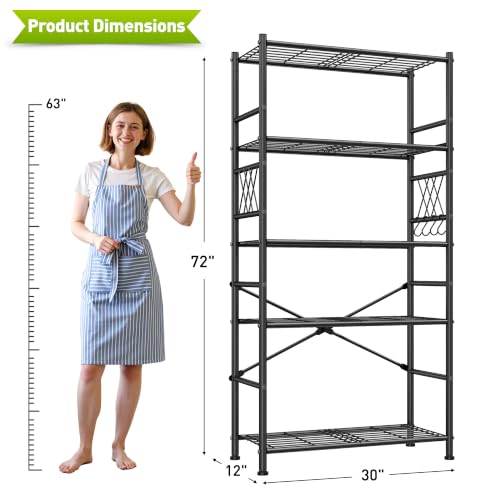 DurayLoly 30"W 5-Tier Heavy Duty Wire Shelving with Hooks, 1100 lbs, Pantry - size: 30" W x 12" D x 72" H (5T)