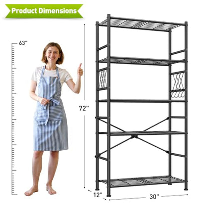 DurayLoly 30"W 5-Tier Heavy Duty Wire Shelving with Hooks, 1100 lbs, Pantry - size: 30" W x 12" D x 72" H (5T)